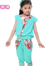 童装 女童 夏装2013新款套装中大女童宝宝碎花哈伦裤运动套装6633